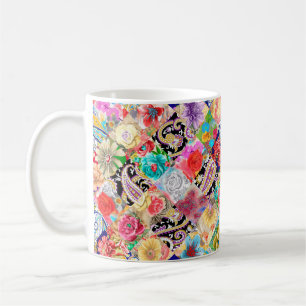 Hand drawn seamless vintage pattern with cute suga coffee mug