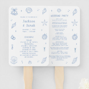 Hand Drawn Seashells Coastal Wedding Program Fan