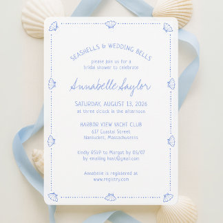 Hand Drawn Seashells & Wedding Bells Bridal Shower Invitation