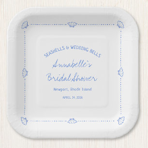 Hand Drawn Seashells & Wedding Bells Bridal Shower Paper Plates