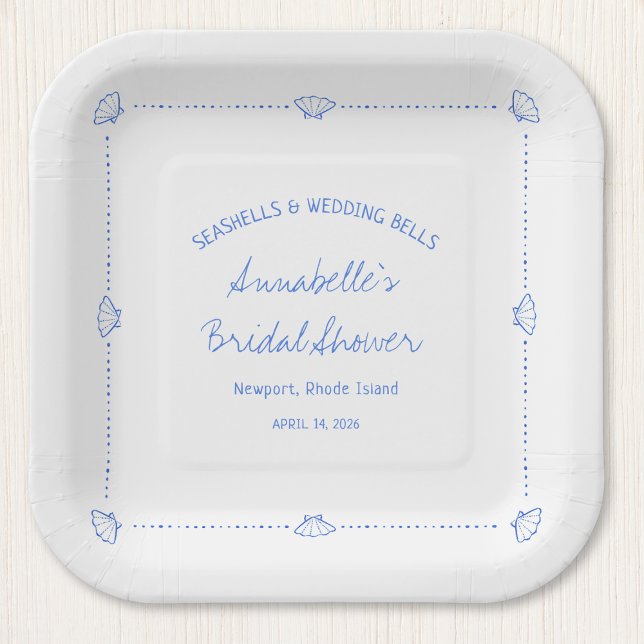 Hand Drawn Seashells & Wedding Bells Bridal Shower Paper Plates (Creator Uploaded)