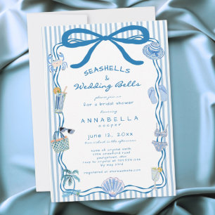 Hand Drawn Seashells Wedding Bells Coastal Shower Invitation