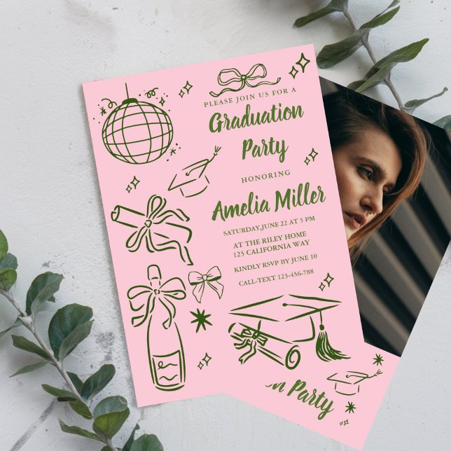 Hand Drawn Senior Graduation Invitation Template, (Creator Uploaded)