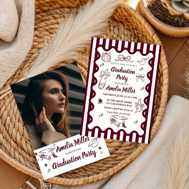 Hand Drawn Senior Graduation Whimsical Wavy  Invitation (Creator Uploaded)