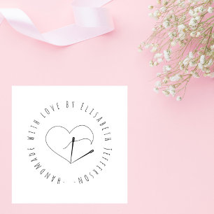 Hand-drawn Sewing Heart Handmade With Love Custom Rubber Stamp