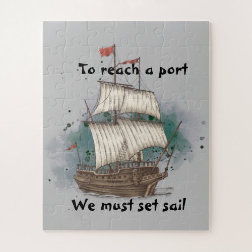Hand Drawn Ship In Bow Wave On Splash Background Jigsaw Puzzle