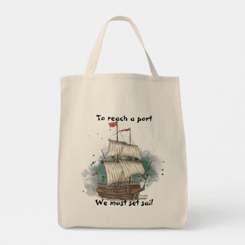 Hand Drawn Ship In Bow Wave On Splash Background   Tote Bag