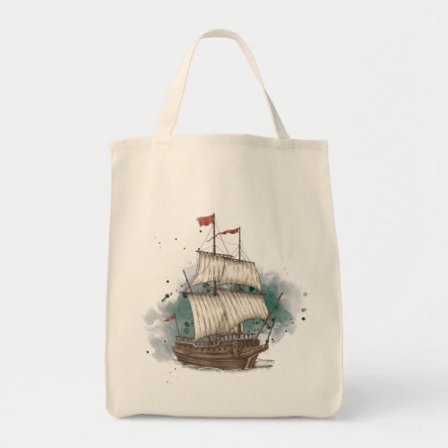 Hand Drawn Ship In Bow Wave On Splash Background   Tote Bag