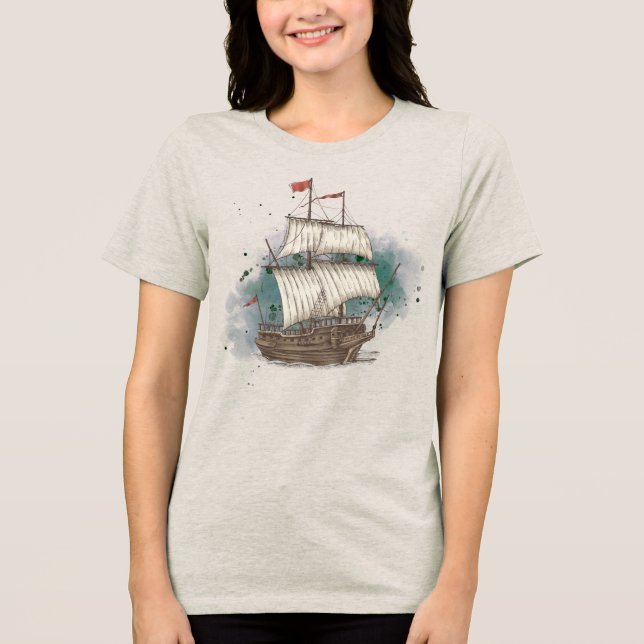Hand Drawn Ship Tri-Blend Shirt (Front)