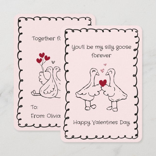 Hand Drawn Silly Goose Funny Saying Valentines Day Note Card (Front/Back)