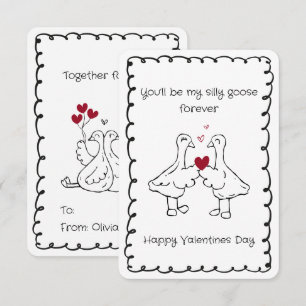Hand Drawn Silly Goose Funny Saying Valentines Day Note Card