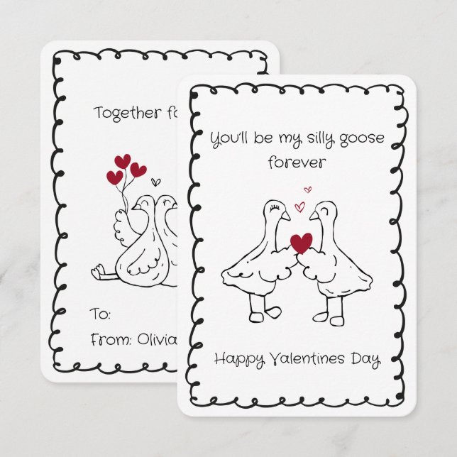 Hand Drawn Silly Goose Funny Saying Valentines Day Note Card (Front/Back)