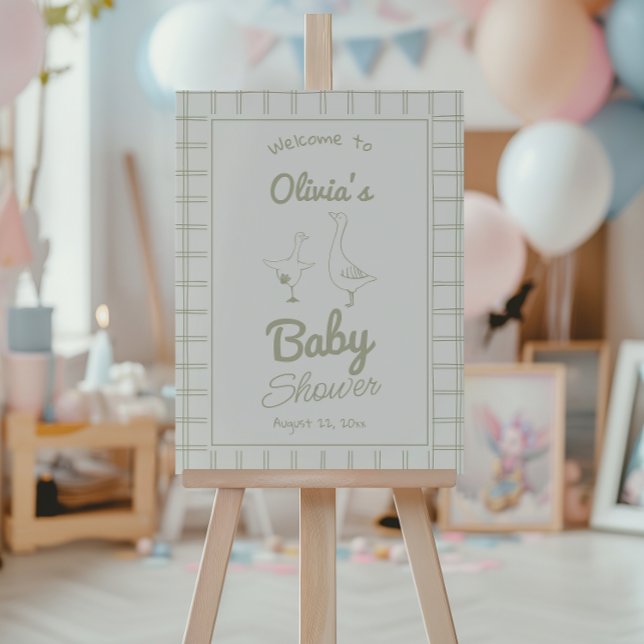 Hand Drawn Silly Goose Neutral Baby Shower Welcome Foam Board (Creator Uploaded)