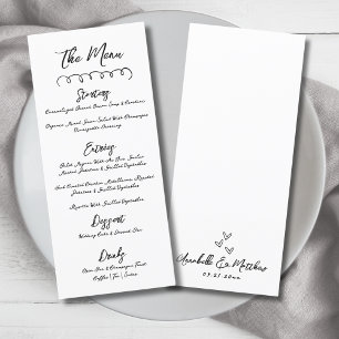 Hand Drawn Simple Black White Whimsical Wedding Menu