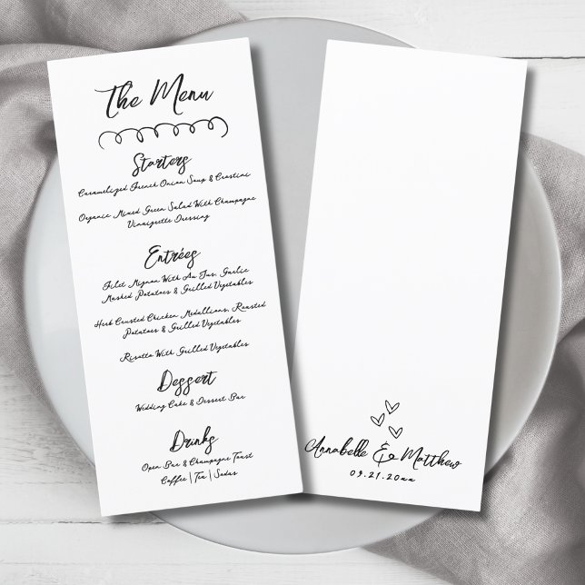 Hand Drawn Simple Black White Whimsical Wedding Menu (Hand Draw Simple Black White Whimsical Wedding Menu )