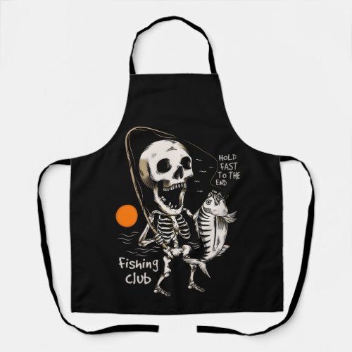 Hand drawn skeleton fishing illustration apron