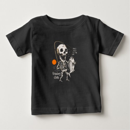 Hand drawn skeleton fishing illustration baby T_Shirt