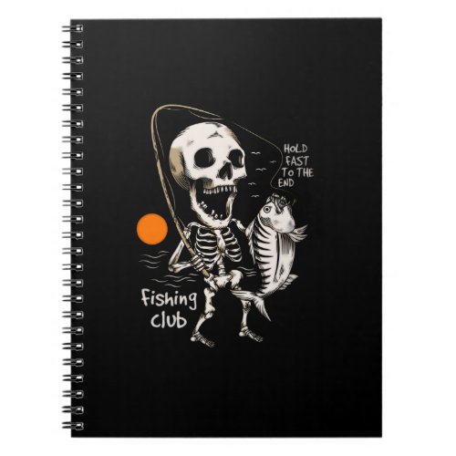 Hand drawn skeleton fishing illustration notebook