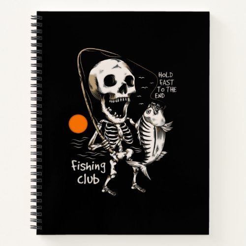 Hand drawn skeleton fishing illustration notebook