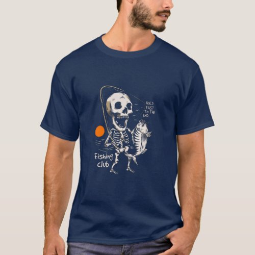 Hand drawn skeleton fishing illustration T_Shirt