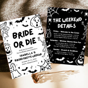 Hand Drawn Skeleton Halloween Bachelorette Weekend Invitation