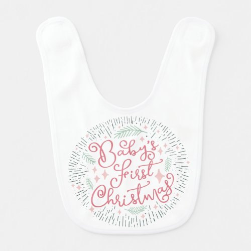 Hand Drawn Sketch Babys First Christmas Bib