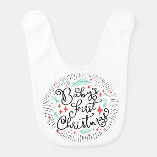 Hand Drawn Sketch Babys First Christmas Bib