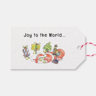 Hand-Drawn Sketch Joy to the World Grumpy Santa Gift Tags