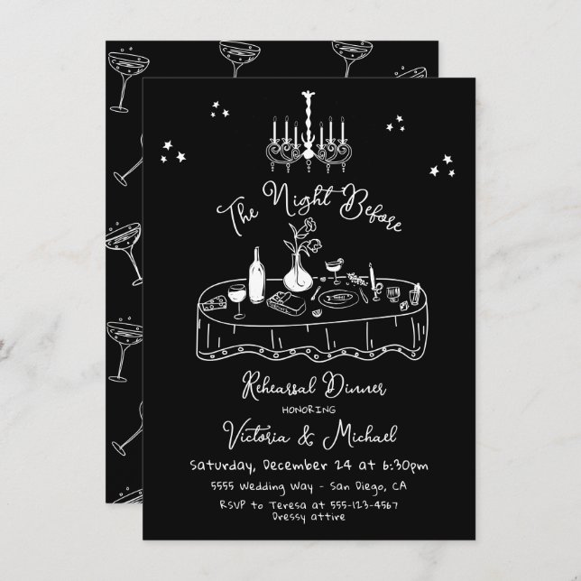 Hand Drawn Sketch Night Before Rehearsal Dinner Invitation (Front/Back)