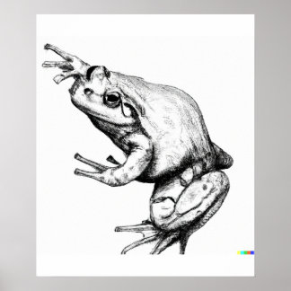 Hand drawn sketch of frog in ukiyo-e art poster
