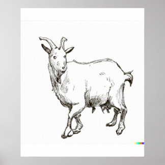 hand drawn sketch of sheep in Ukiyo-E Style art Poster