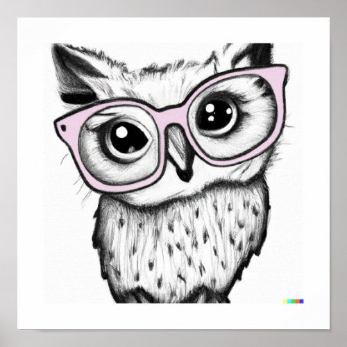 Hand drawn sketch owl wearing glasses poster