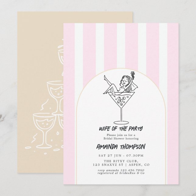 Hand Drawn Sketch Wife of the Party Bridal Shower Invitation (Front/Back)