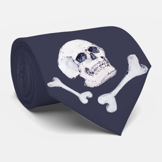 Hand Drawn Skull Neck Tie (Rolled)
