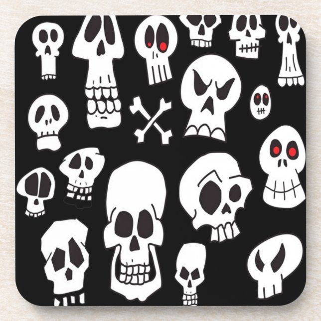 Hand Drawn Skulls Beverage Coaster (Front)