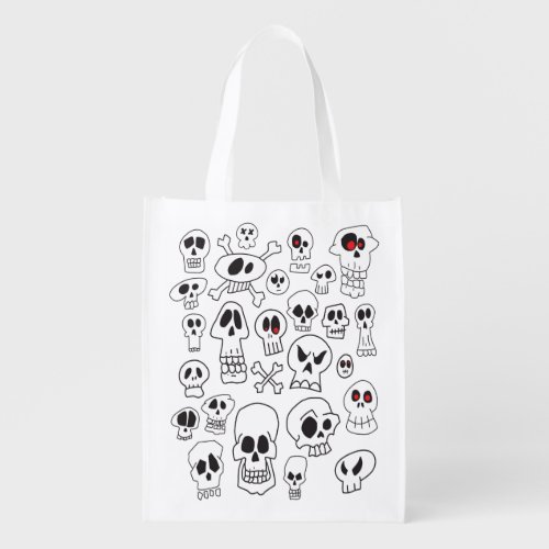 Hand Drawn Skulls Grocery Bag