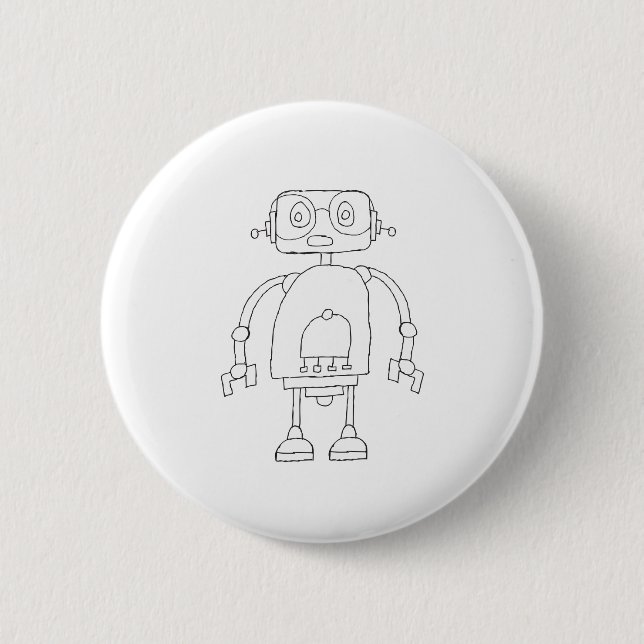 Hand Drawn Smart Simple Robot Drawing Button (Front)