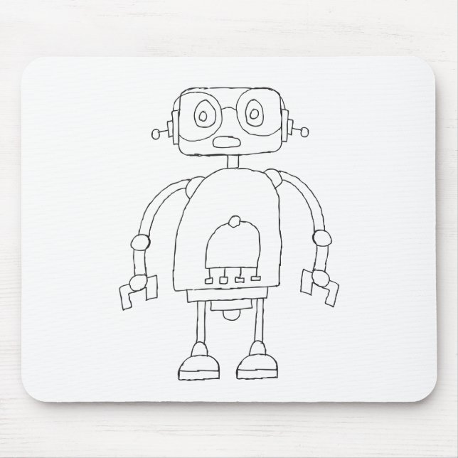 Hand Drawn Smart Simple Robot Drawing Mouse Pad (Front)