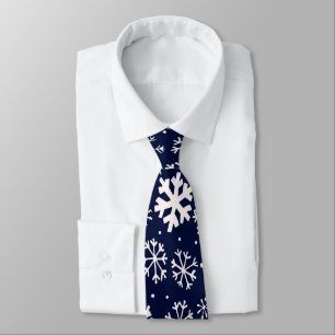 Hand Drawn Snowflake Blizzard With Navy Classic Bl Neck Tie