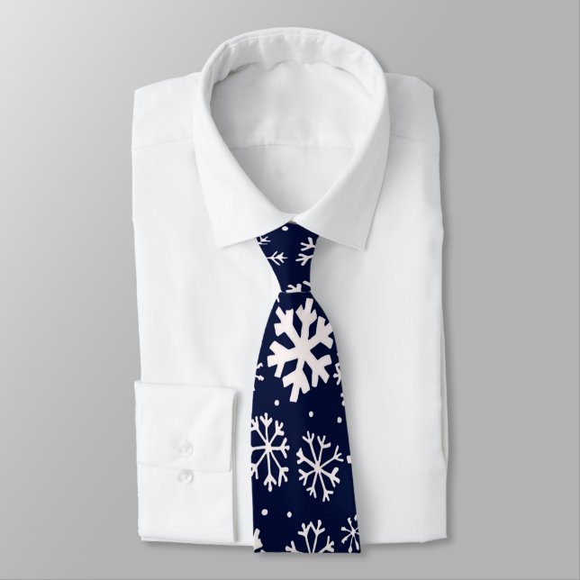 Hand Drawn Snowflake Blizzard With Navy Classic Bl Neck Tie (Tied)