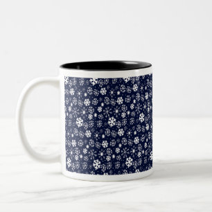 Hand Drawn Snowflake Blizzard With Navy Classic Bl Two-Tone Coffee Mug