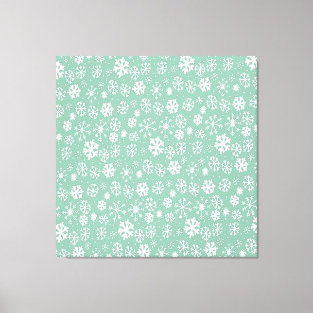 Hand Drawn Snowflake Snowstorm With Green Sherbert Canvas Print (Front)