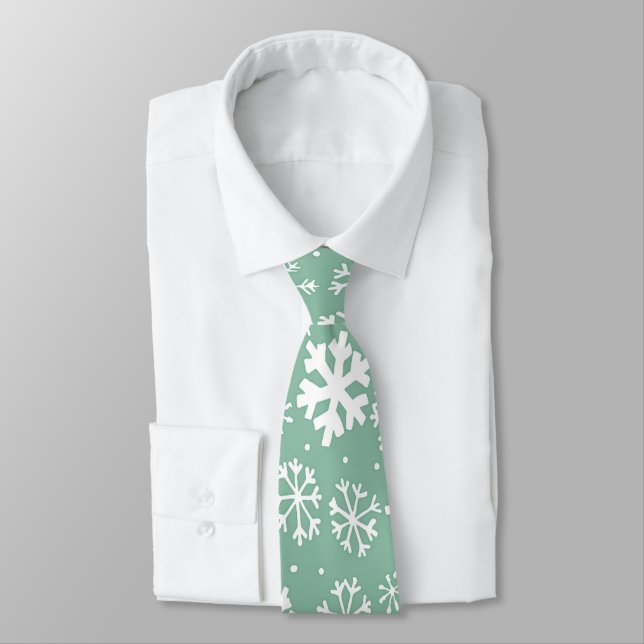 Hand Drawn Snowflake Snowstorm With Green Sherbert Neck Tie (Tied)