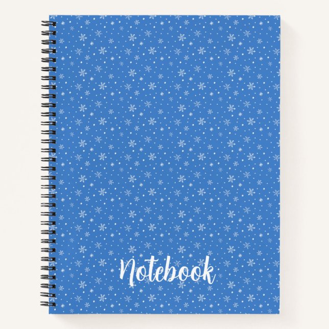Hand-Drawn Snowflakes Whimsical Winter Blue Custom Notebook (Front)