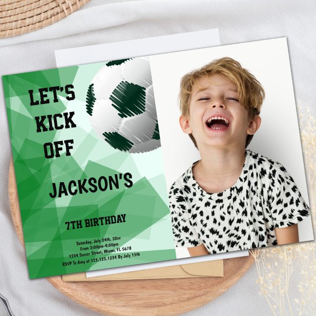 Hand-Drawn Soccer Ball Birthday Invitation (Pen Drew Ball Soccer Birthday Invitations w photo)