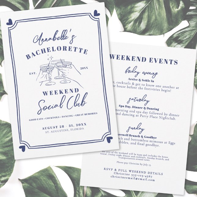 Hand Drawn Social Club Bachelorette Invitation (Hand Drawn Social Club Bachelorette Invitation )