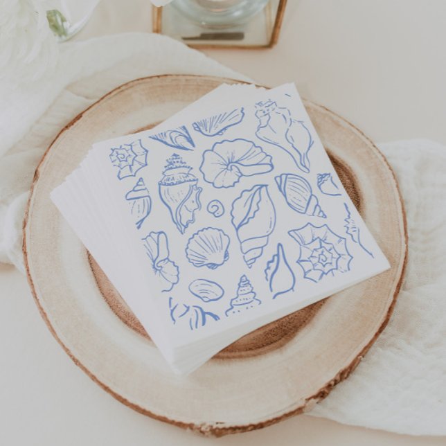 Hand Drawn Soft Blue Seashells Allover Pattern Napkins (Creator Uploaded)