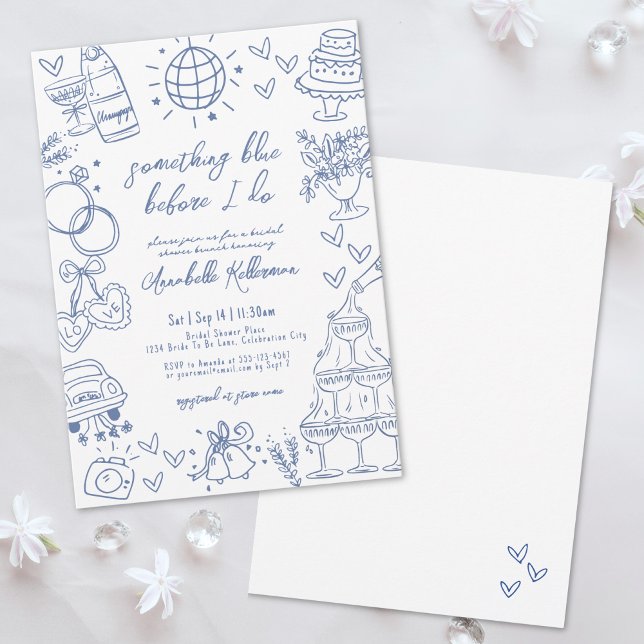 Hand Drawn Something Blue Bridal Shower Invitation (Hand Drawn Something Blue Bridal Shower Invitation )