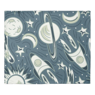 Hand drawn space seamless vintage pattern. Planets Duvet Cover