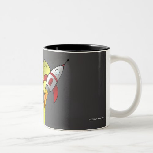 Hand drawn space ship emerging from a storybook Two_Tone coffee mug
